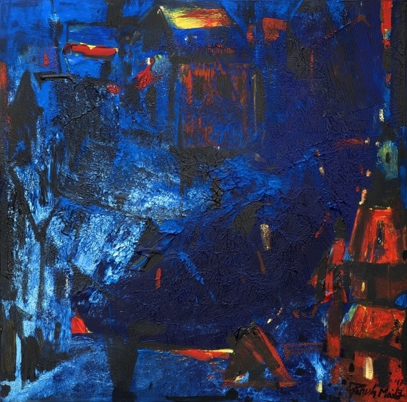 Paresh Maity The Night Song 2017 Oil on canvas 8 x 48 in.