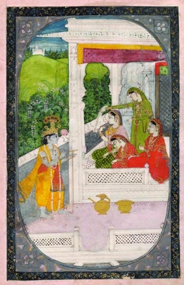 Nayika Bhed India, Kangra Opaque watercolor heightened with gold and silver on paper Late 19th Century 8 x 3 in.