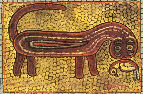 Jamini Roy UNTITLED (CAT WITH BIRD) ND Tempera on card 17 x 24.5 in.