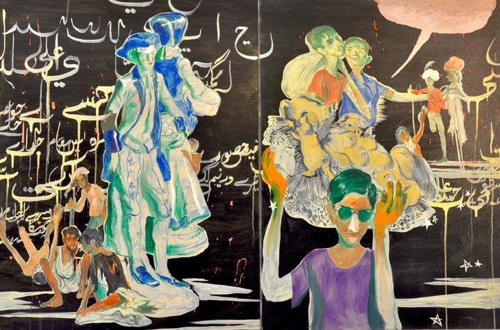 Salman Toor THE BURDEN 2015 Oil on canvas 40 x 60 in.