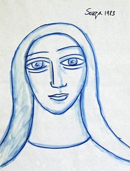 F.N. Souza UNTITLED (BLUE WOMAN PORTRAIT) 1983 Ink on paper 11 x 8.5 in. SOLD