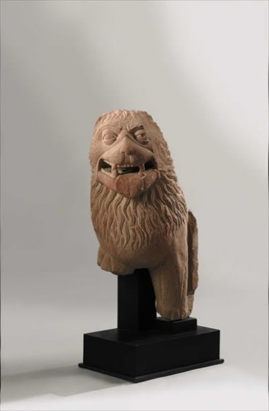 Lion Protome Northern India, Kushan Period 2nd/3rd century Red mottled sandstone Height: 24 in.