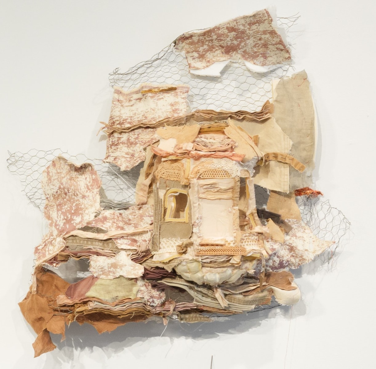 Ruby Chishti Essence of Time III 2020 Found crochet lace, embellishment, wire mesh, cloth scraps, metal 20h x 22w x 9d in