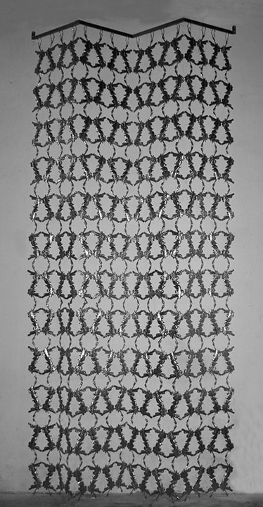 Adeela Suleman After All It's Always Somebody Else Who Dies (Silver), 2019 Stainless steel with hand-beated repousse work 127 x 59 x 9 in
