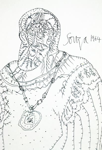 F. N. Souza Untitled (Renaissance Man) 11 x 8.5 in. Ink on archival paper 1964 Estimate - $4,000 - $6,000