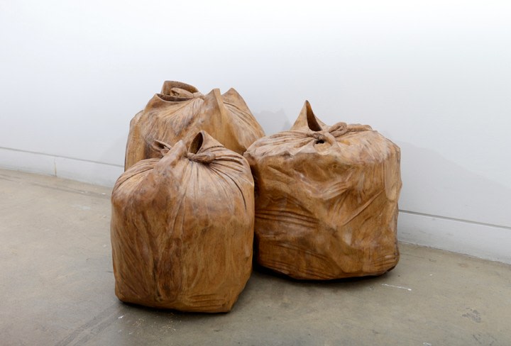 Debanjan Roy, Untitled (Garbage Bags), 2013, carved wood