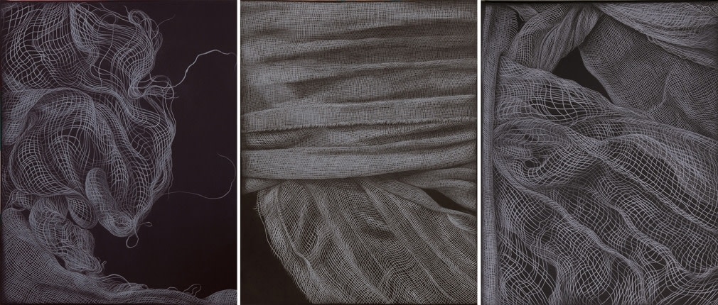 Adeel uz Zafar Intermittent (Triptych) 2017 Engraved drawing on plastic vinyl 15 x 12 In. (each)