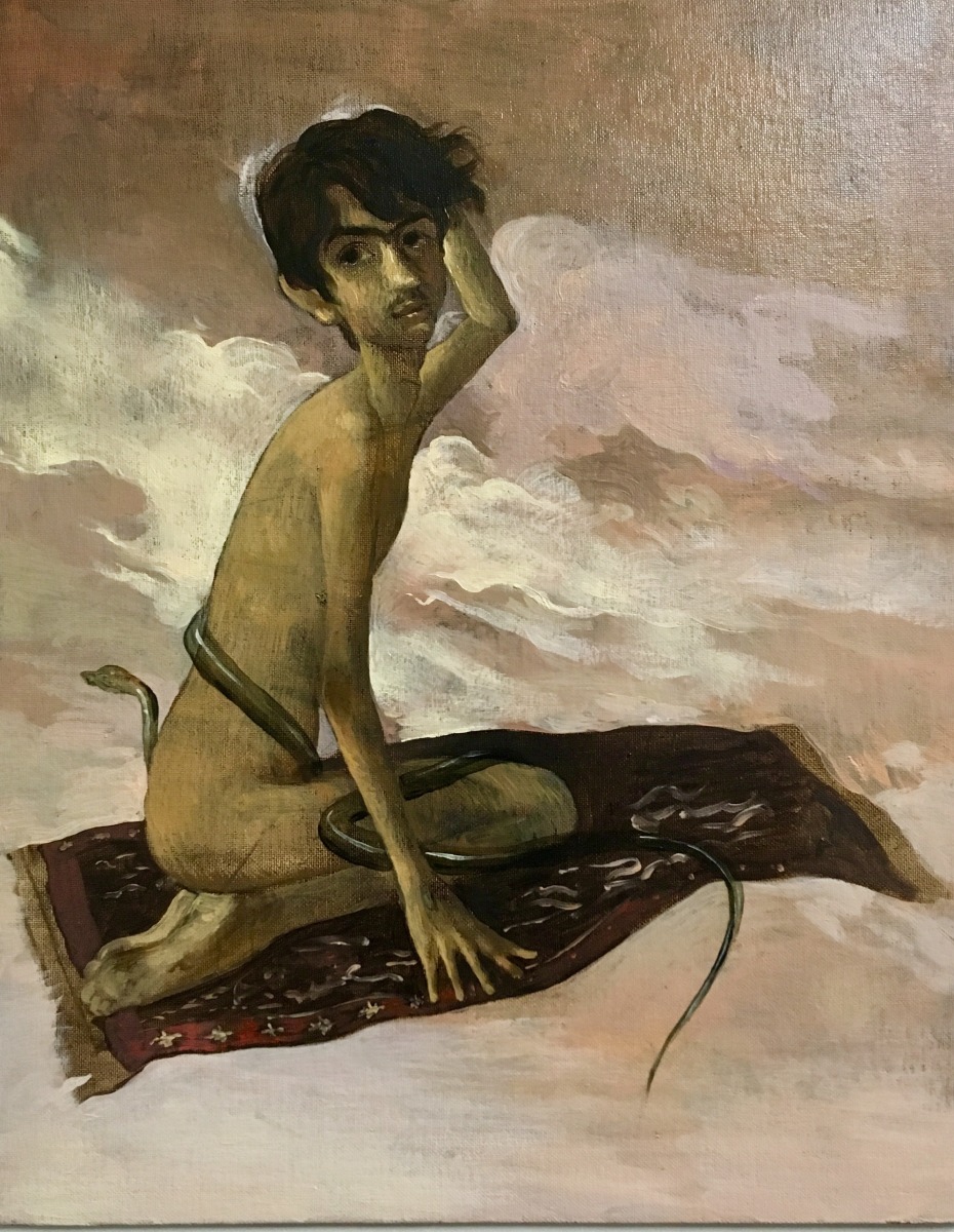 Salman Toor, Orientalist Boy with Snake, 2015, Oil on canvas board, 20 x 16 in