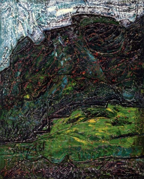 F.N. Souza Landscape (Green Shrub) 1961 Oil on board 30 x 24 in.