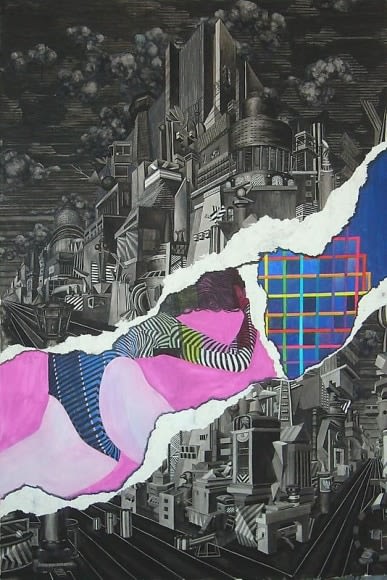 Jen Liu FUGUE STATE: ON THE STRIP 2010 Watercolor and ink on paper 79 x 53 in. NFS