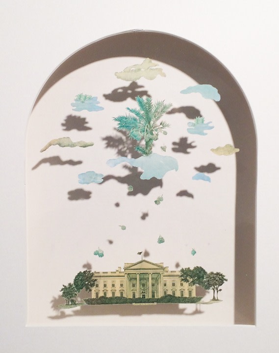 Abdullah M. I. Syed Heavenly Offerings - II (Assembly Series) 2016 Hand-cut 10 and 20 UAE Dirham banknotes and U.S. $20 and $100 bills in shadow-box 10.75 x 12.5