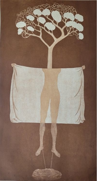 Gigi Scaria Veil, 2022 Etching on Somerset paper 36h x 20w in 2 of 20