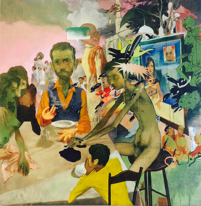 Salman Toor 9PM, The News 2015 Oil on canvas 98.75 x 97 in.