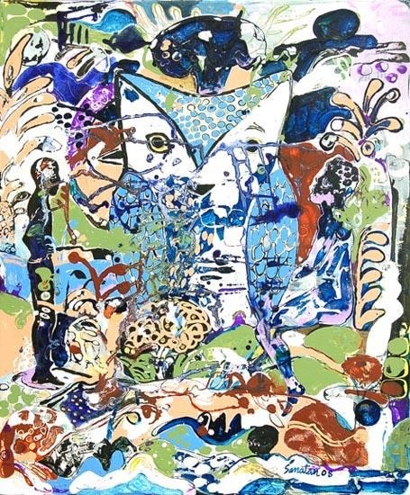 Sanatan Saha UNTITLED (BLUE OWL) 2008 Acrylic and oil on canvas 36 x 30 in.