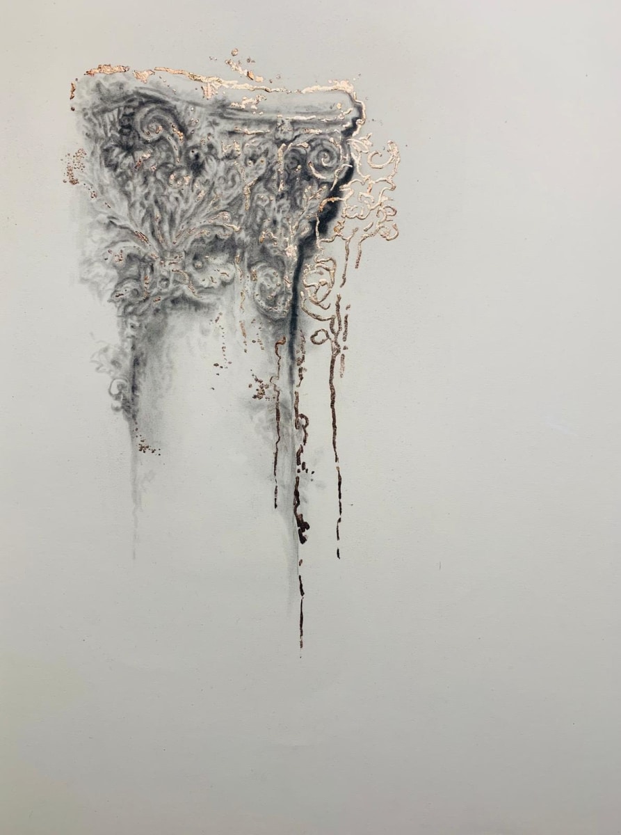 Najmun Nahar Keya Corinthian Dhaka (28) Charcoal, graphite, rabbit skin glue, gold, on Fabriano archival paper 28 x 20 2019