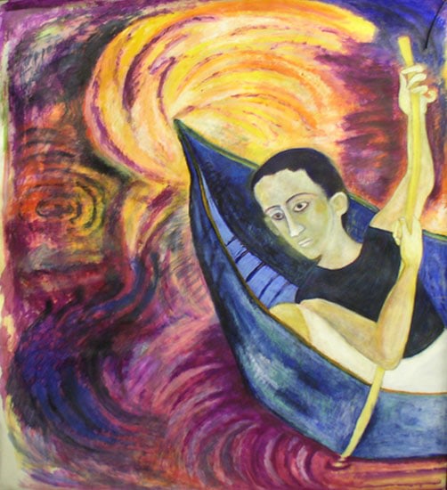 Rekha Rodwittiya THE BOAT RIDE Gouache on paper 66 x 57 in.