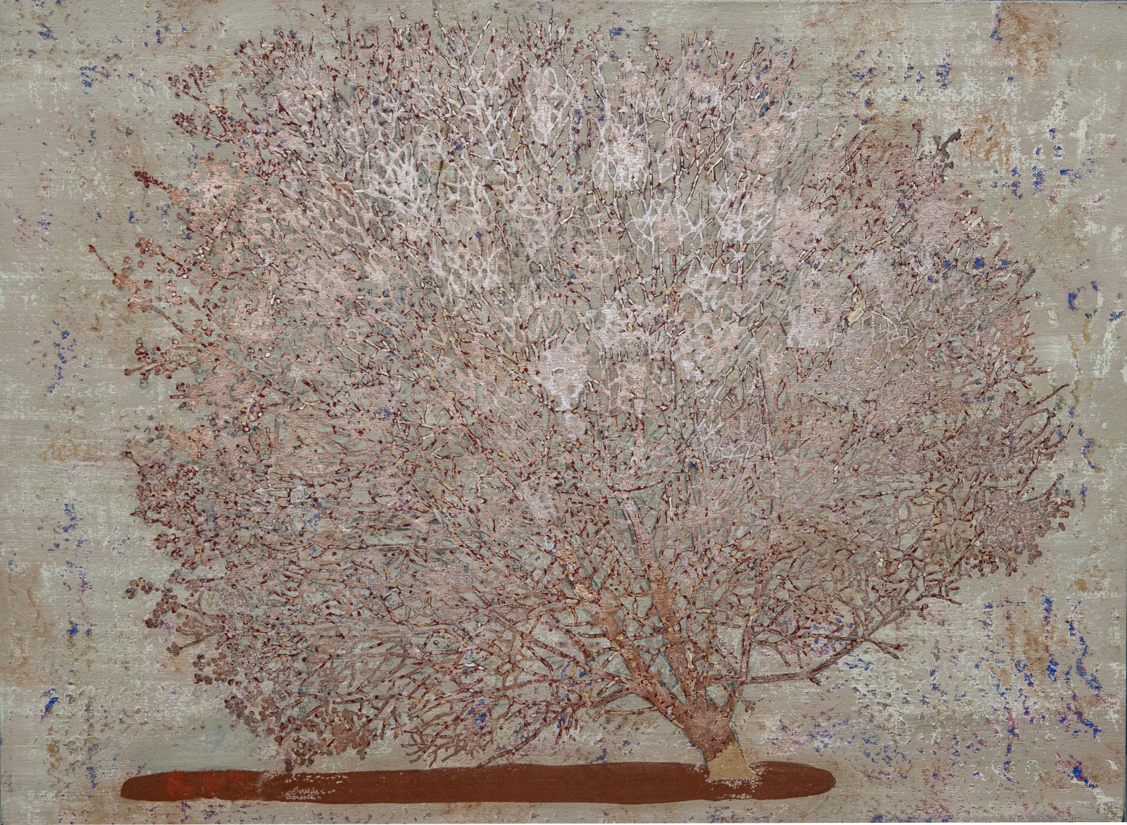 G. R. Iranna The Poem Without Words, 2021 Acrylic and silver foil on canvas 48h x 66w in