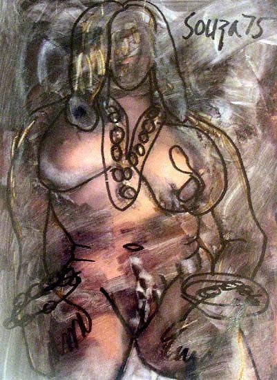 FN Souza UNTITLED (FRONTAL NUDE) 1975 Marker, chemical on paper 11 x 8.5 in.