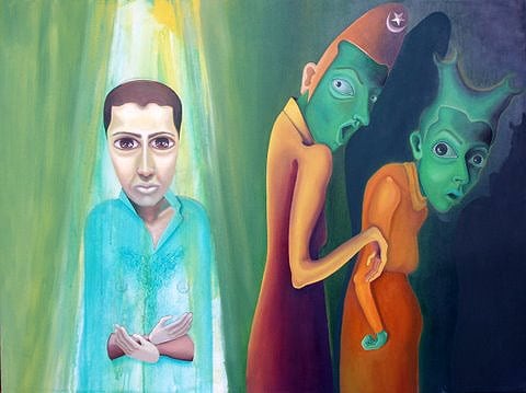 Sana Arjumand I GREW HERE 2008 Oil and acrylic on canvas 36 x 48 in.