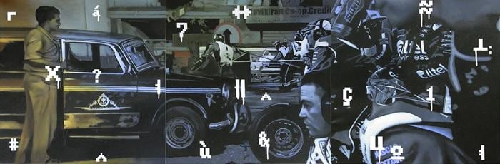 Baiju Parthan Milljunction 3 (Soft Graffiti) 2009 Oil, Acrylic on Canvas 24 x 72 in. (triptych)