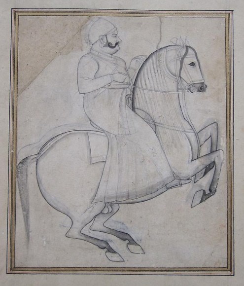 Portrait of Maharaja Madho Singh of Jaipur (2) Northern India, Jaipur c. 1810 Brush drawing on wasli 10 x 7 in.