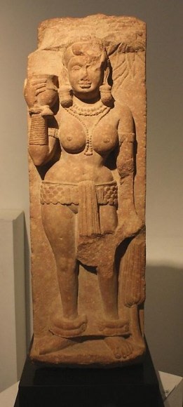 Double-Sided Railing Fragment Depicting Yakshis Northern India, Kushan Period, Mathura c. 2nd Century Red mottled sandstone Height: 27 in.