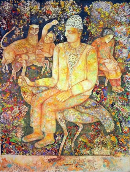 Sakti Burman LONELY POET 2007 Oil on canvas 45.5 x 34.5 in. NFS