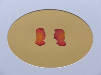 Abdullah M. I. Syed Rose Petal Portraits: Silhouettes 37-38 – Kim Jong-Un and Trump, 2019, Hand-cut rose petals on archival metallic paper and clear acetate, 12 x 16 in