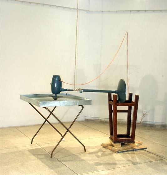 Ehsan ul Haq FAN AND WATER 2008 Pedestal fan, metal container and water 52 x 42 x 42 in.