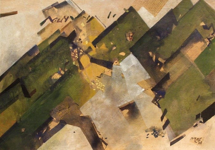 Ganesh Haloi GEOMETRIC SURVEY 2 Tempera on board 18 x 26 in.