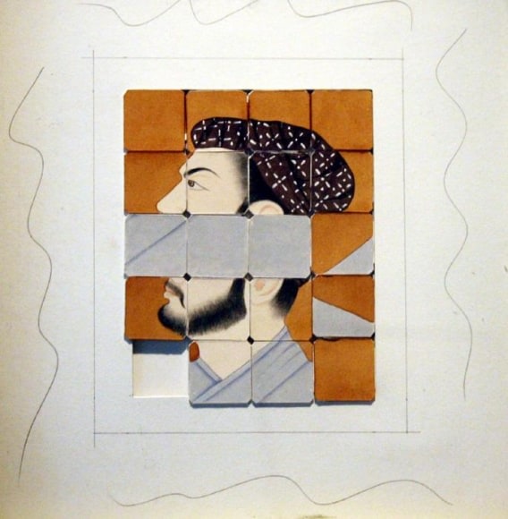 Amjad Ali Talpur FACE 3 Gouache on 19 wasli squares 5 x 4 in.