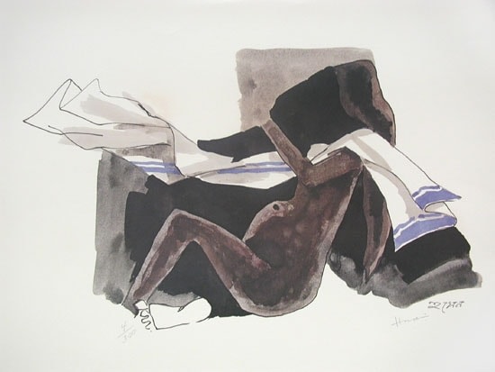 M. F. Husain Mother Teresa's Presence ND Signed Serigraph print 17 x 22 in.