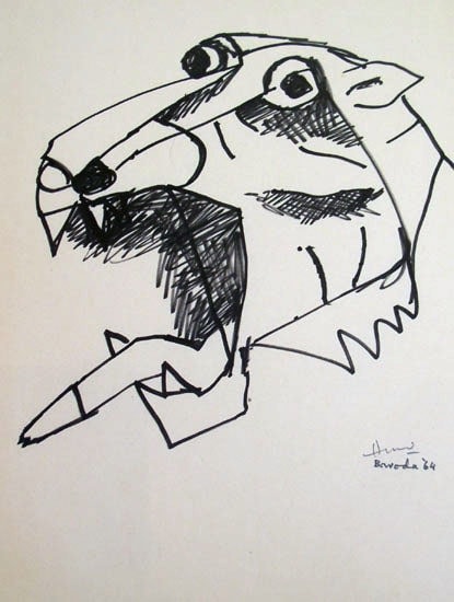 M.F. Husain TIGER 1964 Ink on paper 11 x 8.5 in. SOLD
