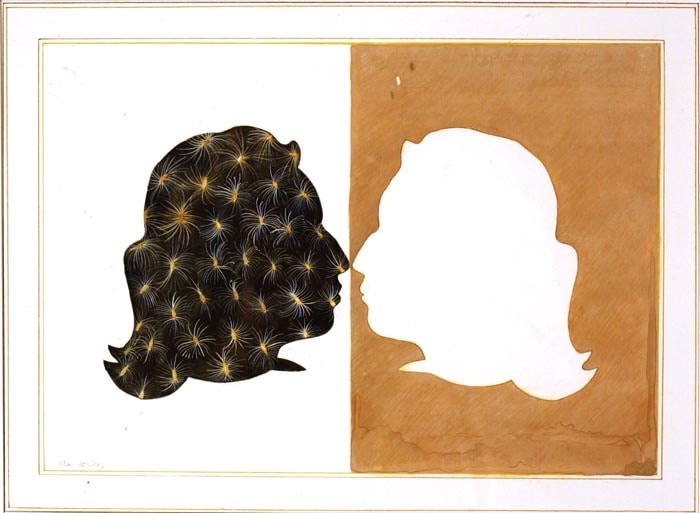 Aisha Rahim UNTITLED (BLACK AND WHITE HEADS) Gouache on wasli 8 x 11 in.