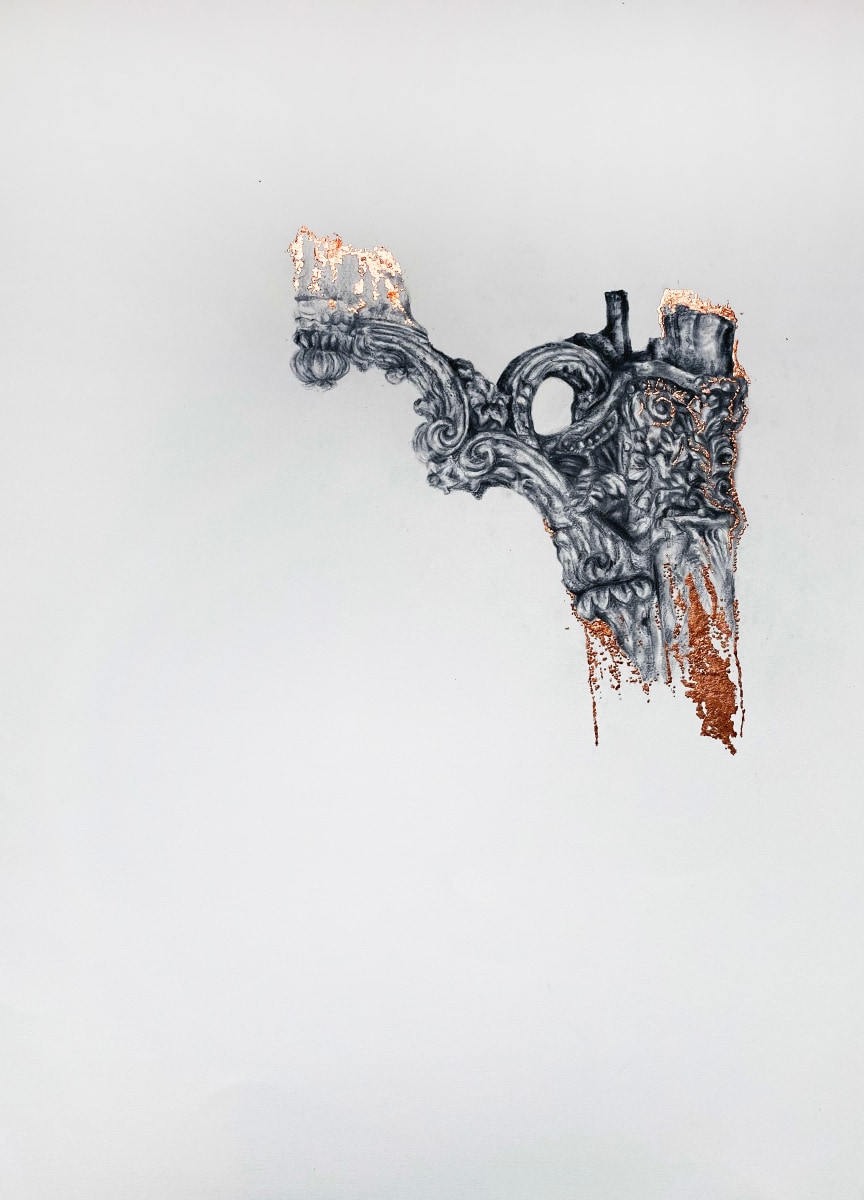 Najmun Nahar Keya Corinthian Dhaka (24) Charcoal, graphite, rabbit skin glue, copper, on Fabriano archival paper 28 x 20 in. 2019