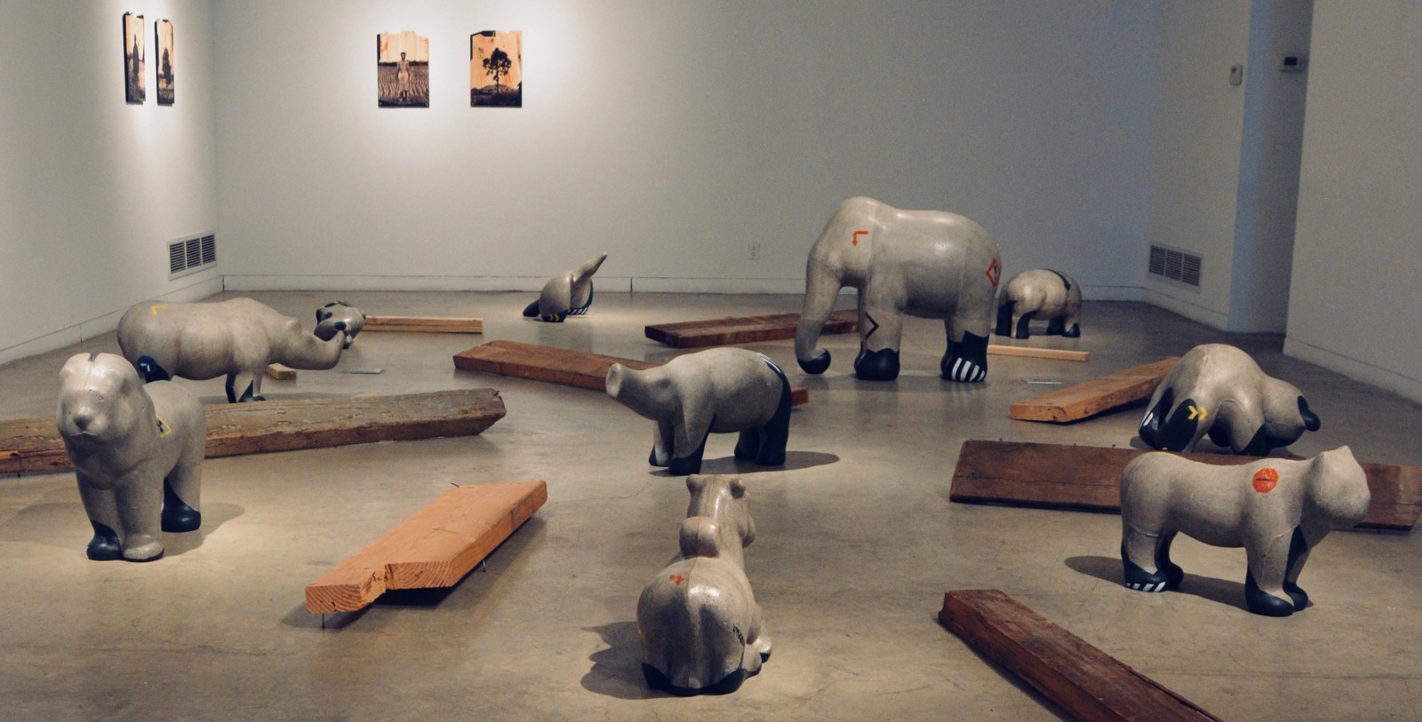 Arunkumar H.G. In-site (Installation View 1) 2018 Paper pulp, cement, wood glue, aluminum, floor paint and clear coat Dimensions variable