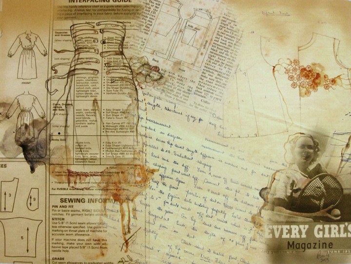 Anoli Perera Sewing Book Series IV 2013 Print on Hahnemühle photo rag archival paper, with watercolor, ink and acrylic 15 x 20 in