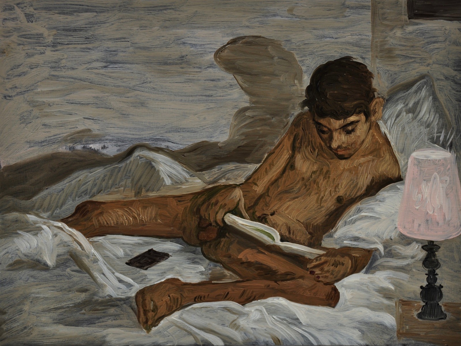 Salman Toor, The Reader, 2018, Oil on panel, 9 x 12 in