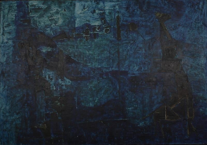 Ram Kumar BLUE AND BLACK ABSTRACTION c. 1960s Oil on canvas 25 x 36 in. NFS