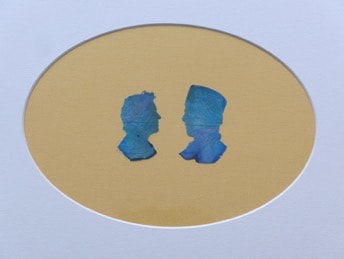 Abdullah M. I. Syed Rose Petal Portraits: Silhouettes 23-24 – The Artist and Jinnah, 2019, Hand-cut rose petals on archival metallic paper and clear acetate, 12 x 16 in
