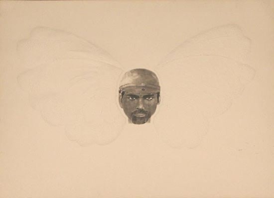 Ashim Purkayastha UNTITLED (FACE WITH WINGS) Watercolor and Ink on paper 22 x 30 in. SOLD