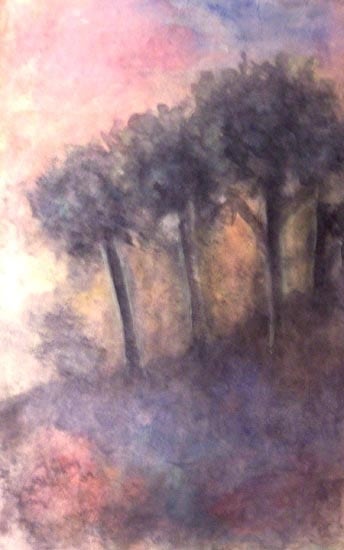 Rabindranath Tagore FOUR TREES 1937 Coloured ink and wash on paper 10 x 6.5 in. NFS