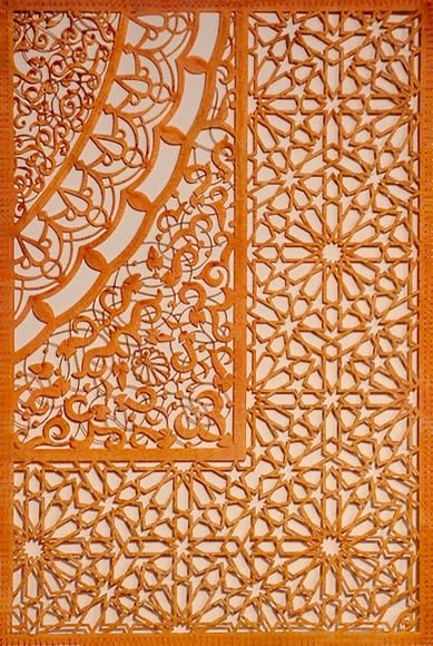 Anila Quayyum Agha INTERSECTIONS GOLD 2016 Embroidery and encaustic on laser-cut paper. 22 x 14.5 in.