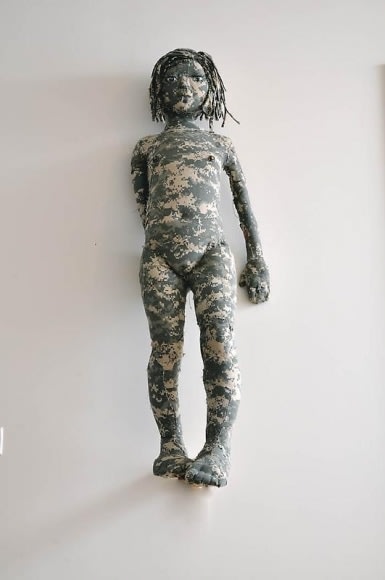 Ruby Chisti BLEMISHES IN TIME 2009 Fabric, cotton, wood and pipe 56 x 12 x 13 in.