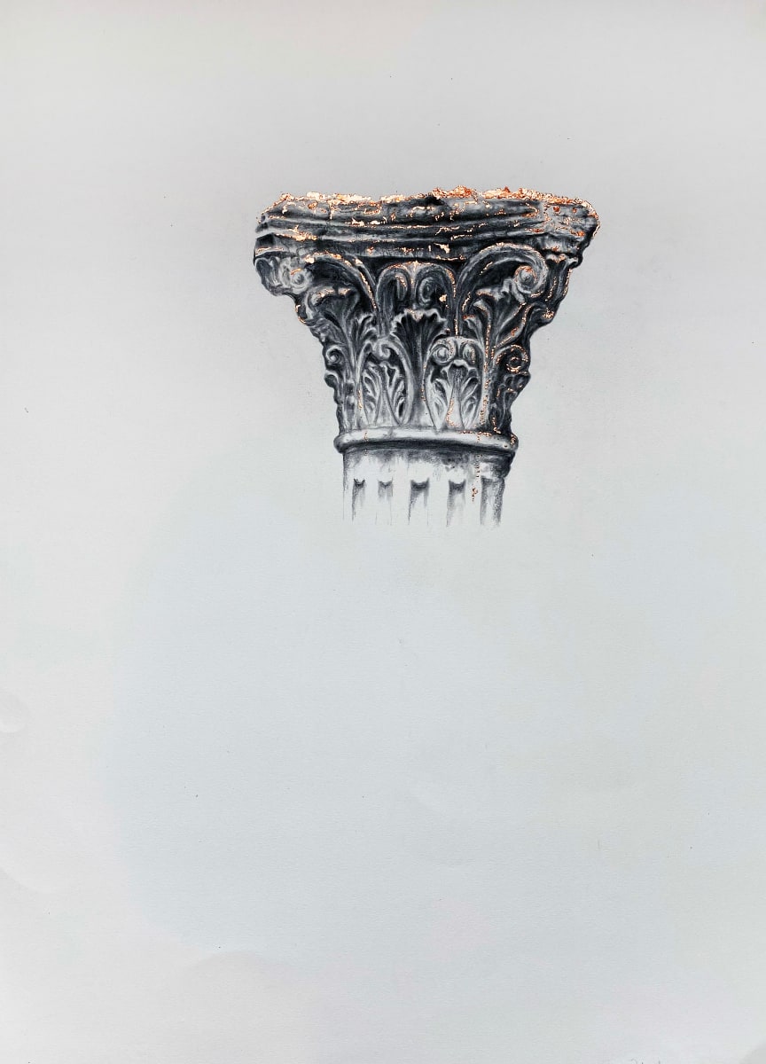 Najmun Nahar Keya Corinthian Dhaka (23) Charcoal, graphite, rabbit skin glue, copper, on Fabriano archival paper 28 x 20 in. 2019