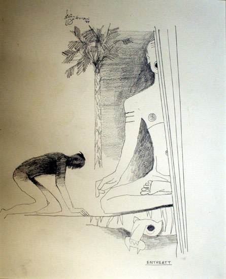 M. F. Husain ENTREATY 1977 Pencil on paper 13 x 11 in.