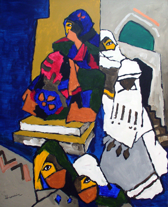 M. F. Husain WOMEN FROM YEMEN 2006 Acrylic on canvas 58.5 x 46.5 in.