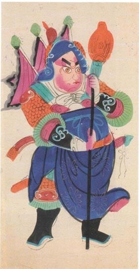 Kalighat Painting GUARDIAN FIGURE (BLUE) ND Silver, opaque and transparent pigments on paper 17.5 x 11 in.