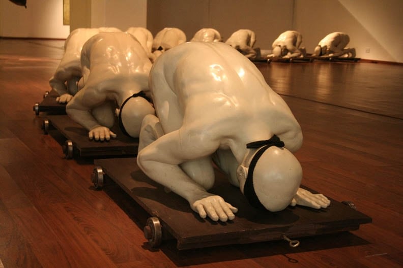 G. R. Iranna THE BIRTH OF BLINDNESS 2007 Fiberglass, wood, iron, cloth 27 x 26 x 42 inches each (x10 figures)