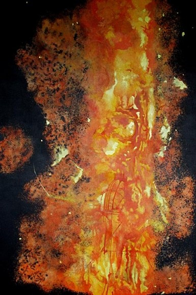 Nitin Mukul RAVA NATION 2008 Acrylic, oil and tea stain on canvas 72 x 48 in.